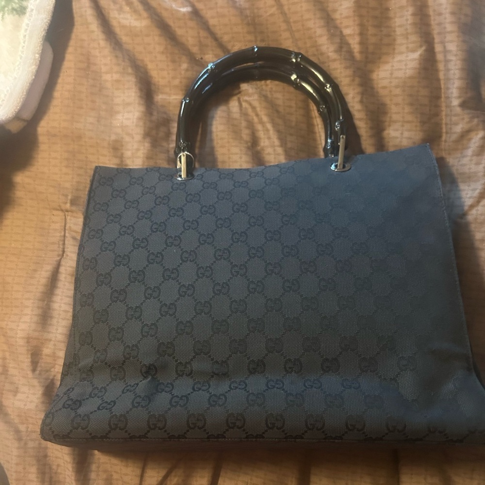 vintage Gucci black GG canvas bamboo handle tote bag - Picture 2 of 16